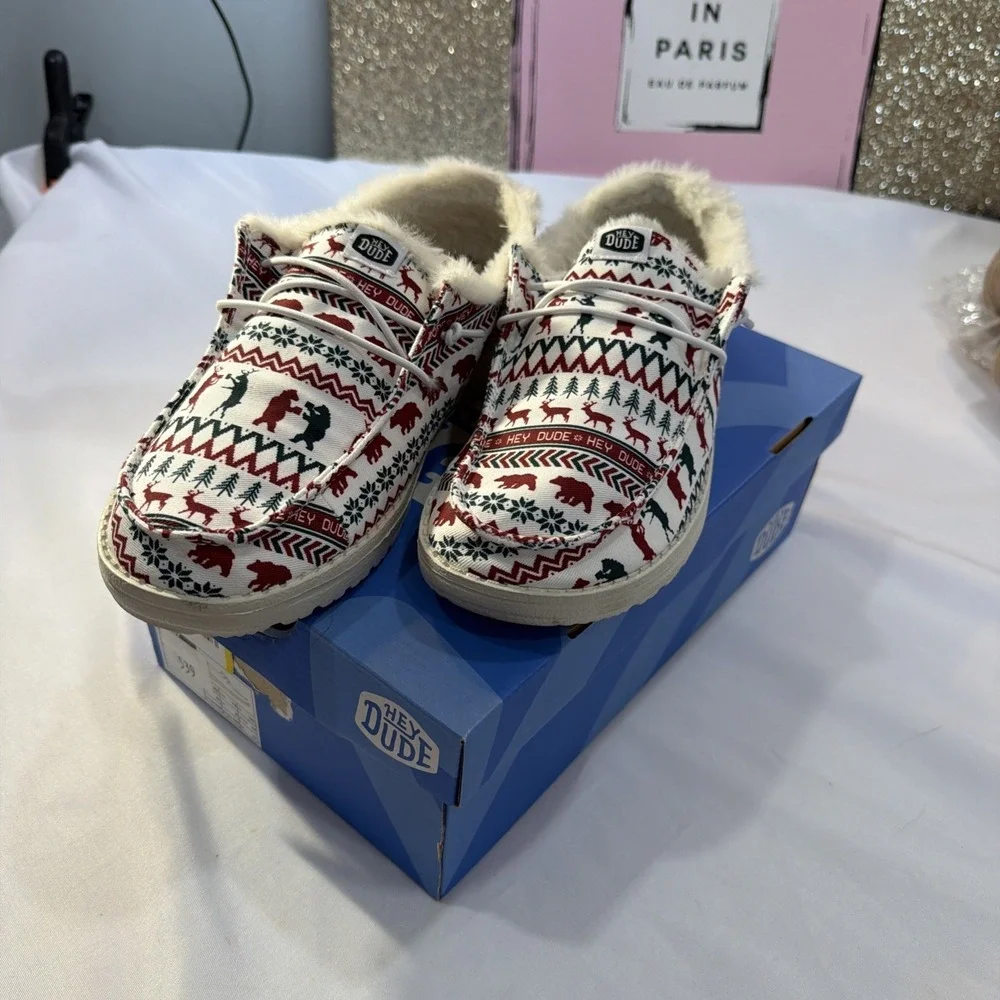 Hey Dude Wally Ugly‎ Christmas Sweater Lined Mule Slip On Shoes Men's Size 9
